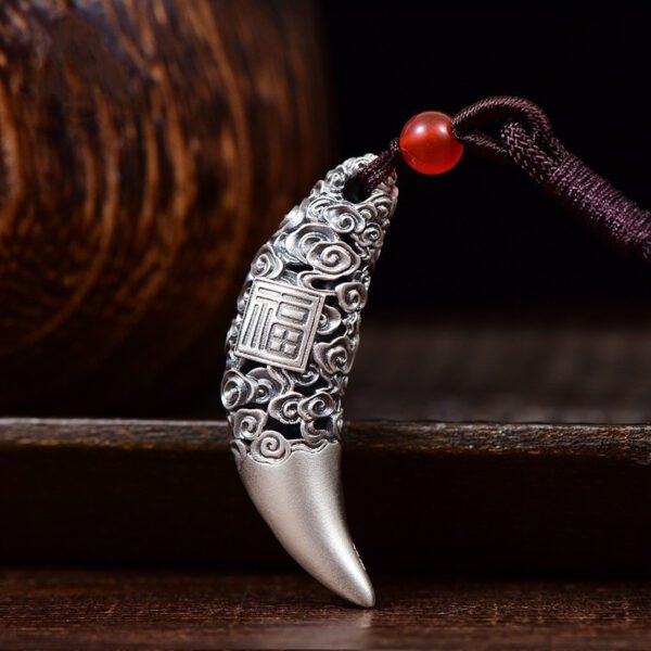 Handcrafted Tibetan Buddhist S999 Silver Wolf Fang Protection Necklace