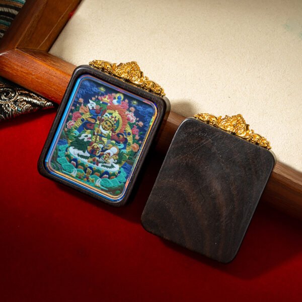 Authentic Tibetan Buddhist Hand-Painted Tsa Tsa Thangka Pendant with Red Sandalwood Frame