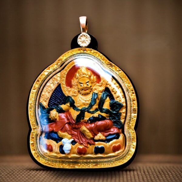 Tibetan Buddhist Premium Hand-Painted Yellow Jambhala Tsa Tsa Thangka Pendant