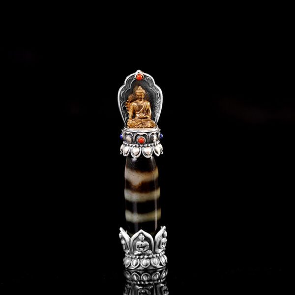 S925 Silver Tibetan Buddhist Premium Amitabha Dzi Bead Pendant
