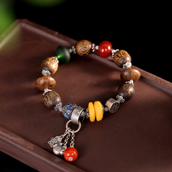 Tibetan Buddhist Premium Amber, Colored Glaze, Southern Red Agate & Agarwood Prayer Bead Bracelet