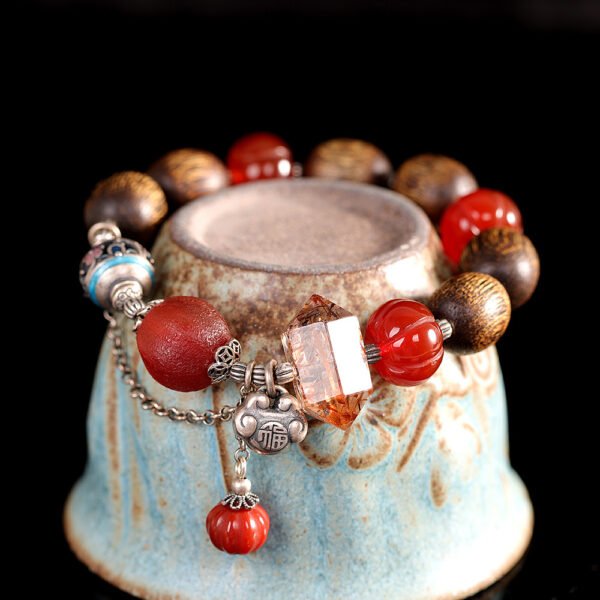 Tibetan Buddhist Premium Amber, Southern Red Agate & Agarwood Mixed Gemstone Prayer Bead Bracelet
