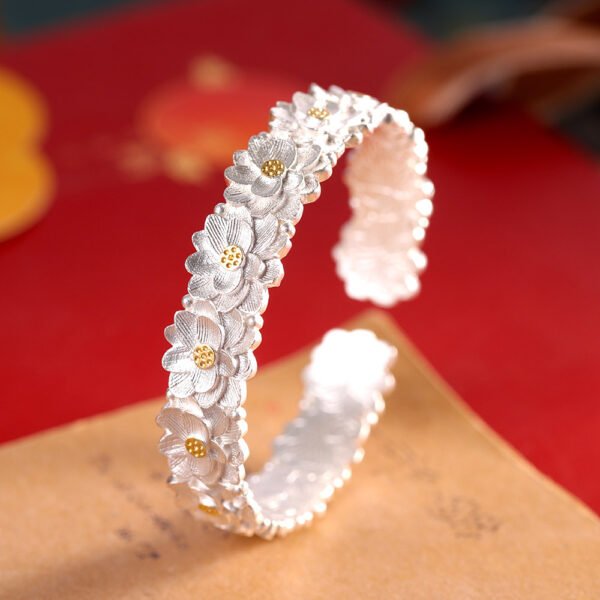 Handcrafted 999 Fine Silver Tibetan Buddhist Premium Blooming Fortune Bangle