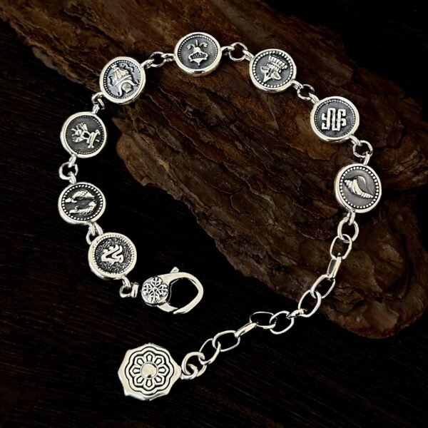 S925 Silver Tibetan Buddhist Premium Eight Auspicious Symbols Bracelet