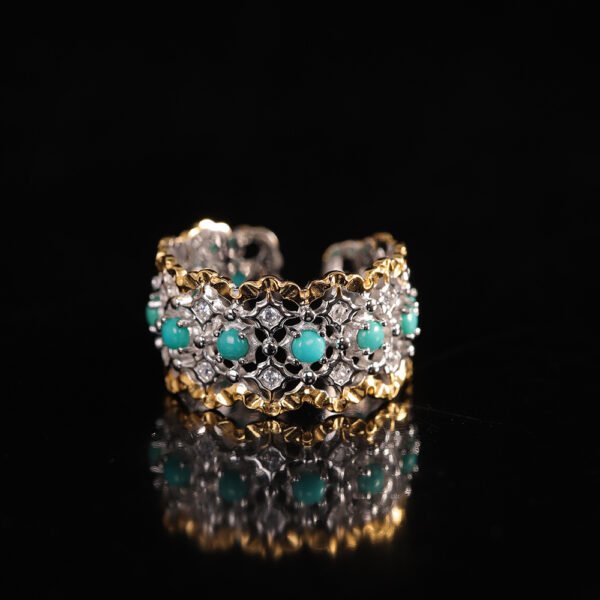 S925 Silver Tibetan Buddhist Premium Ring Inlaid with Natural Turquoise