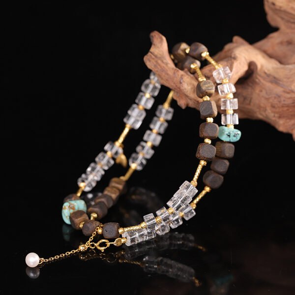 Tibetan Buddhist Premium White Crystal, Turquoise & Agarwood Necklace
