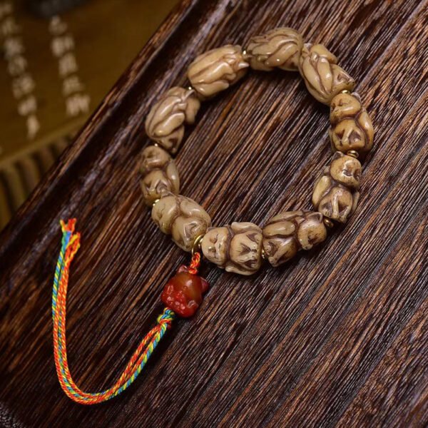 Tibetan Buddhist Premium Vintage Carved Bone & Agate Bracelet