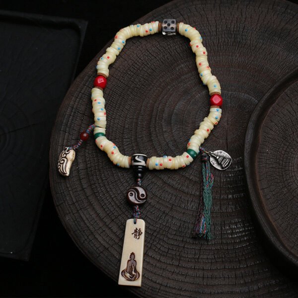 Tibetan Buddhist Premium Natural Camel Bone Multi-Gem Bagua Formless Buddha Prayer Beads