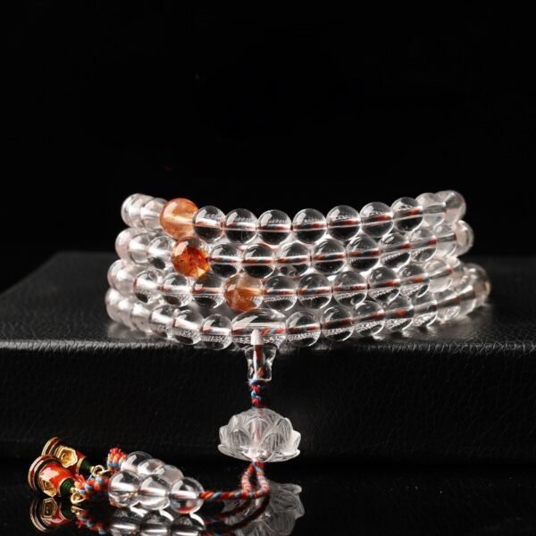 Tibetan Buddhist Premium Natural White Crystal Mala - 108 Prayer Beads, Cinnabar Series