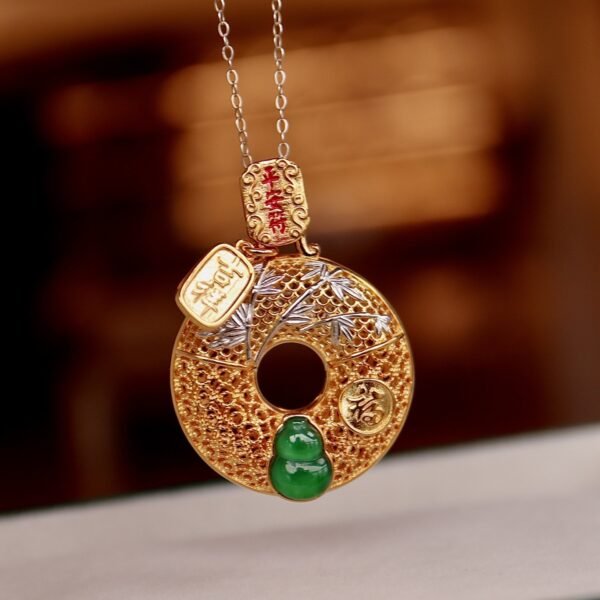 Tibetan Buddhist Premium Natural Jadeite Gourd Peace Talisman Pendant - Spiritual Protection Amulet