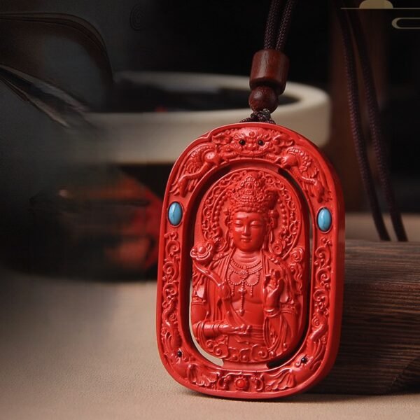 Tibetan Buddhism Premium Guardian Buddha Natural Raw Cinnabar Pendant