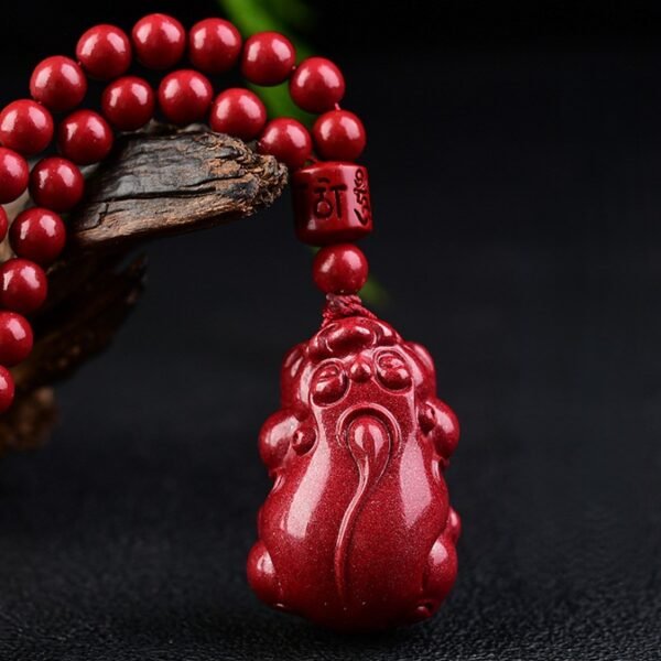 Tibetan Buddhism Premium Natural Cinnabar Pixiu 108-Bead Mala Pendant