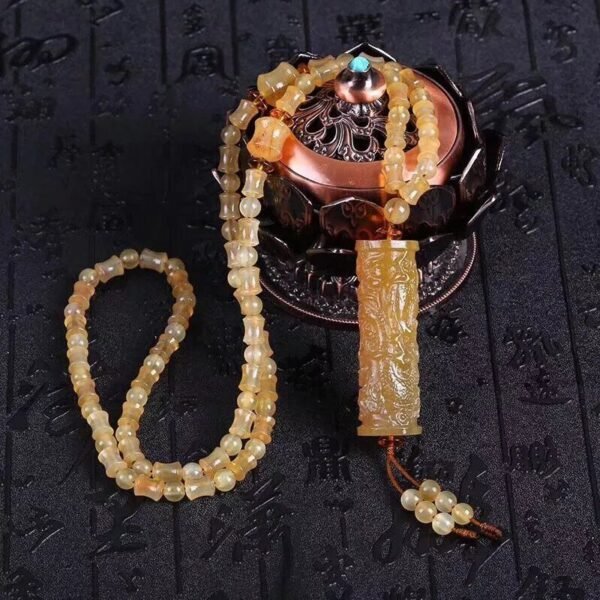 Natural Tibetan Old Sheep Horn and Bamboo-joint Hetian Jade Necklace