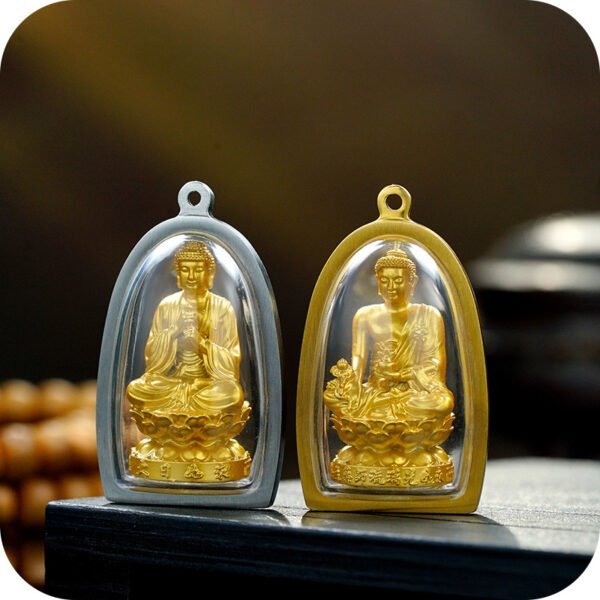 Tibetan Buddhist Sacred Tsa-Tsa Thangka Pendant in Gold Finish