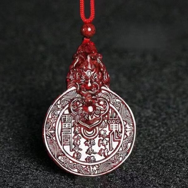 Natural Raw Cinnabar Mountain Ghost Coin Pendant