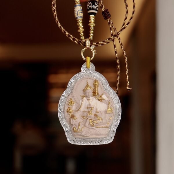 Tibetan Buddhist Premium Hand-Painted Thangka Pendant with Sacred Ash Tsa Tsa