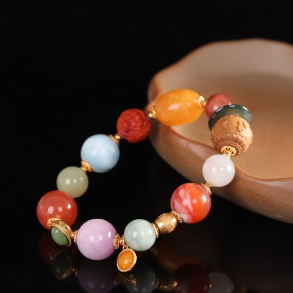Tibetan Buddhist Multi-Gem Bracelet with Amber, Hetian Jade, South Red Agate, Mammoth Ivory, Jadeite & Agarwood