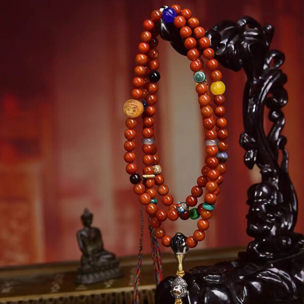 Tibetan Buddhist Premium Vintage Carved Bone & Agate Mala Prayer Beads
