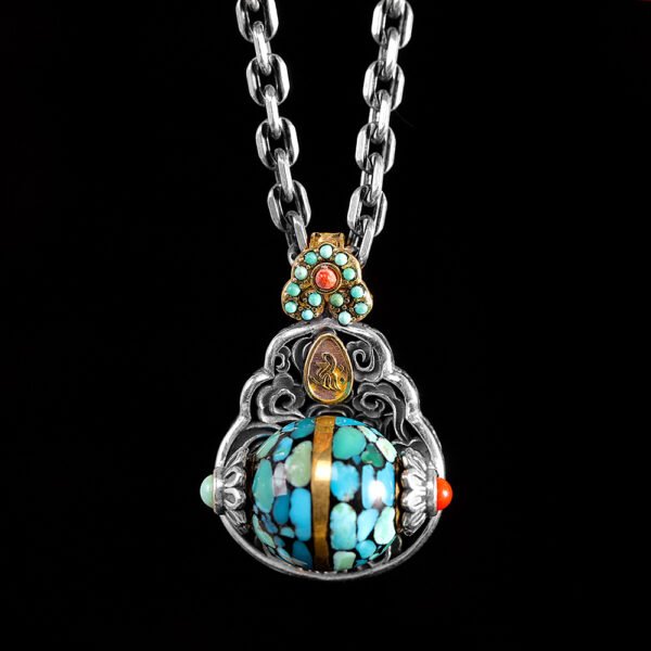S925 Silver Tibetan Buddhist Premium Turquoise Pendant