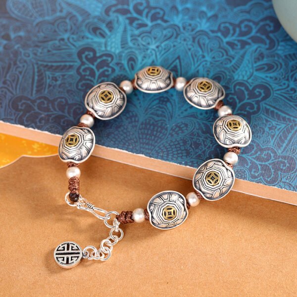Handcrafted S925 Silver Tibetan Buddhist Premium Turtle & Coin Bracelet