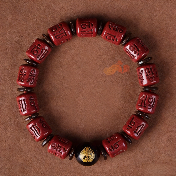 Natural Cinnabar Six-Syllable Mantra & Chinese Zodiac Guardian Buddha Prayer Bead Bracelet