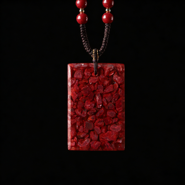 Natural Fully Translucent Cinnabar Peace Pendant - Unisex