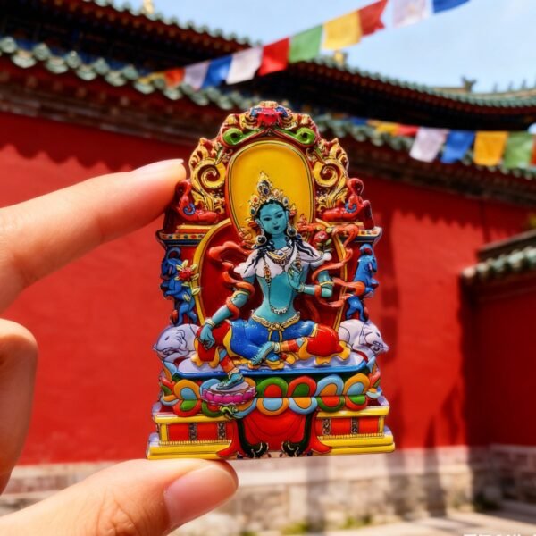 Xizang Cultural and Creative Ceramic Magnetic Refrigerator Magnet - Hand - Painted Thangka Green Tara Souvenir