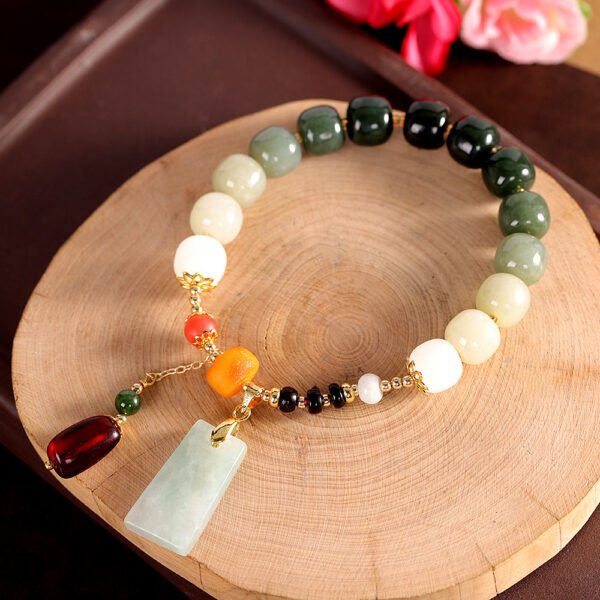 Tibetan Buddhism Premium S925 Silver Gold-Plated Hetian Sapphire Beaded Bracelet