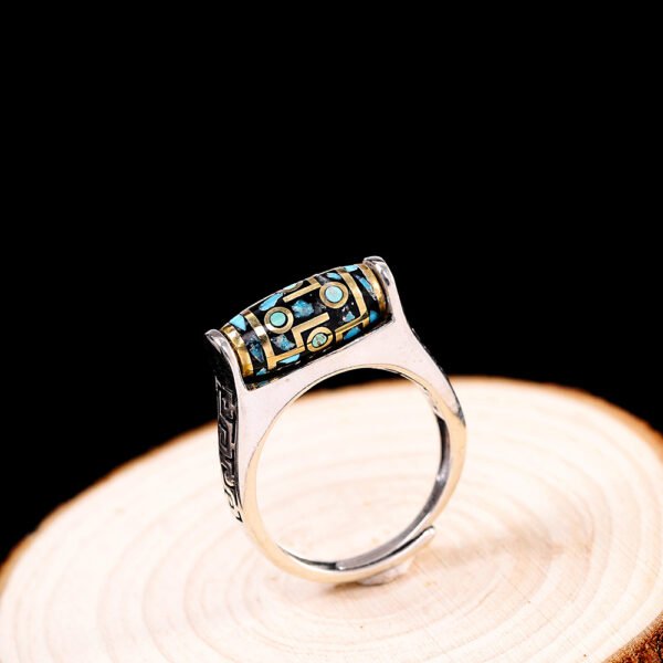 S925 Silver Tibetan Buddhist Premium Rotatable Dzi Bead Ring