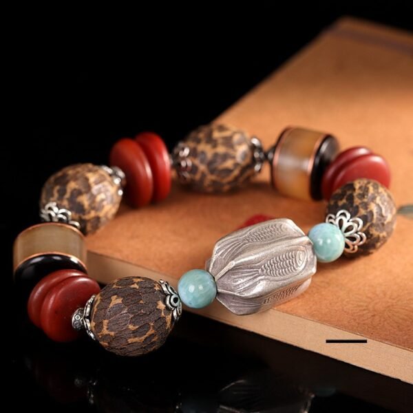 Tibetan Buddhist Premium Amber, Southern Red Agate & Agarwood Mixed Gemstone Prayer Bead Bracelet