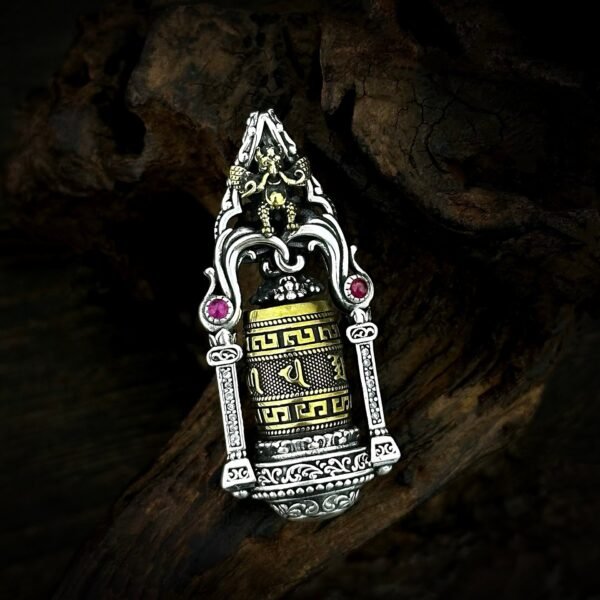 Tibetan Buddhism S925 Silver Garuda Mantra Prayer Wheel Pendant – Six-Character Om Mani Padme Hum Necklace