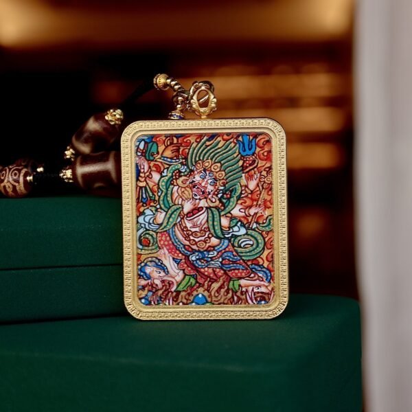 Tibetan Buddhist Premium Hand-Painted Six-Armed Mahakala Thangka Pendant
