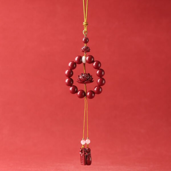 Natural Raw Cinnabar Lotus Fortune Bead Car Hanging Pendant