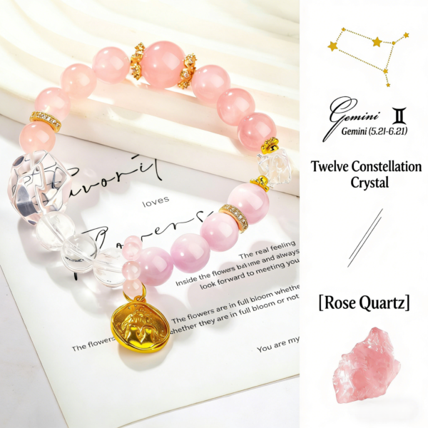 Zodiac Collection - Gemini Natural Purple Horse Pink Crystal, Kunzite & White Azeztulite Beaded Bracelet