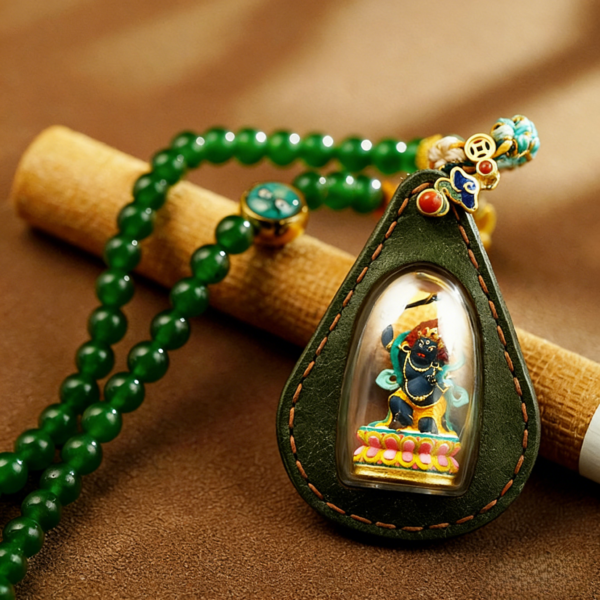 Authentic Tibetan Buddhist Hand-Painted Leather Tag Tsa Tsa Thangka Pendant