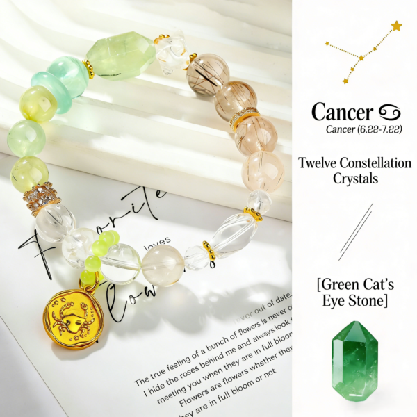Zodiac Collection - Cancer Natural Green Azeztulite & Prehnite Fashion Beaded Crystal Bracelet