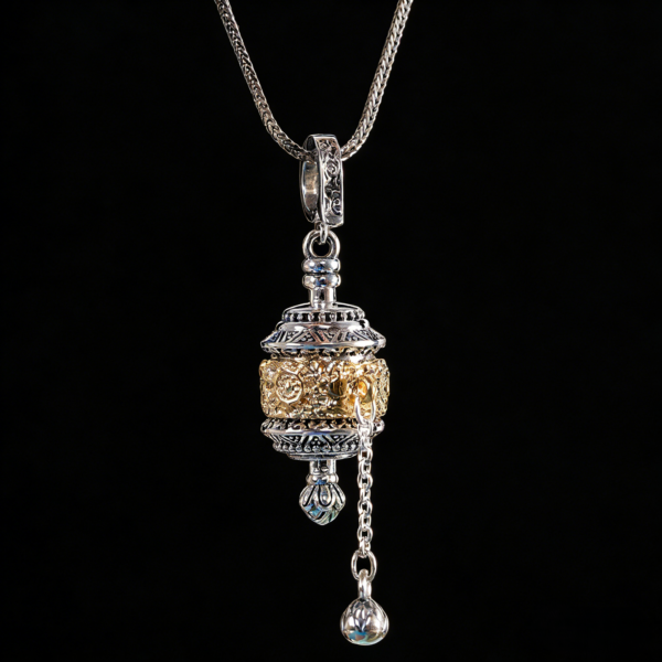 Handcrafted Tibetan Buddhist Premium Six - Syllable Mantra Prayer Wheel Pendant