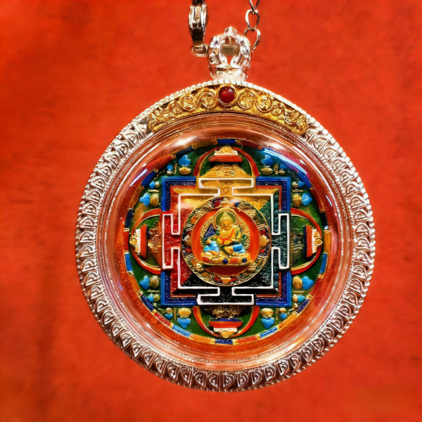 Tibetan Buddhist Premium Hand-Painted Yellow Jambhala Mandala Tsa Tsa Thangka Pendant