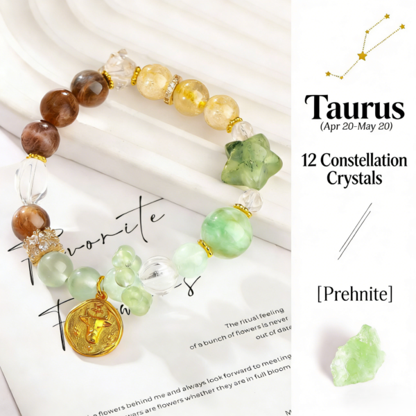 Zodiac Collection - Taurus Natural Emerald & Golden Rutilated Quartz Beaded Crystal Bracelet